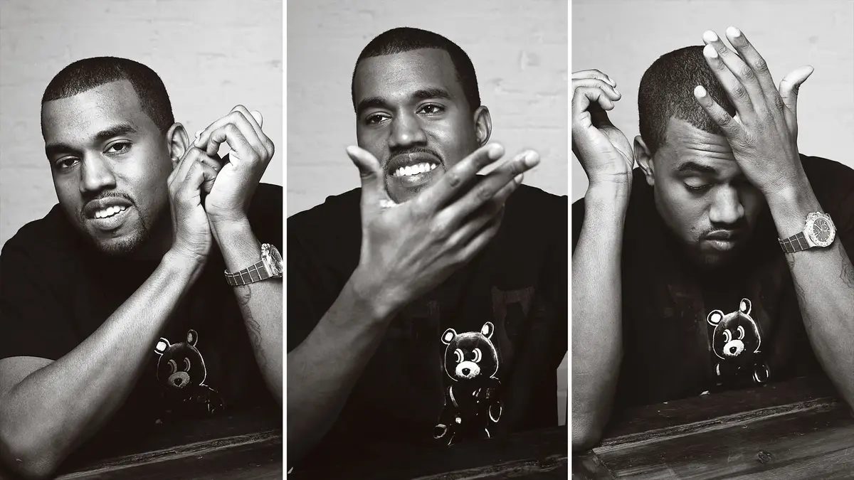 Kanye West making three different faces.