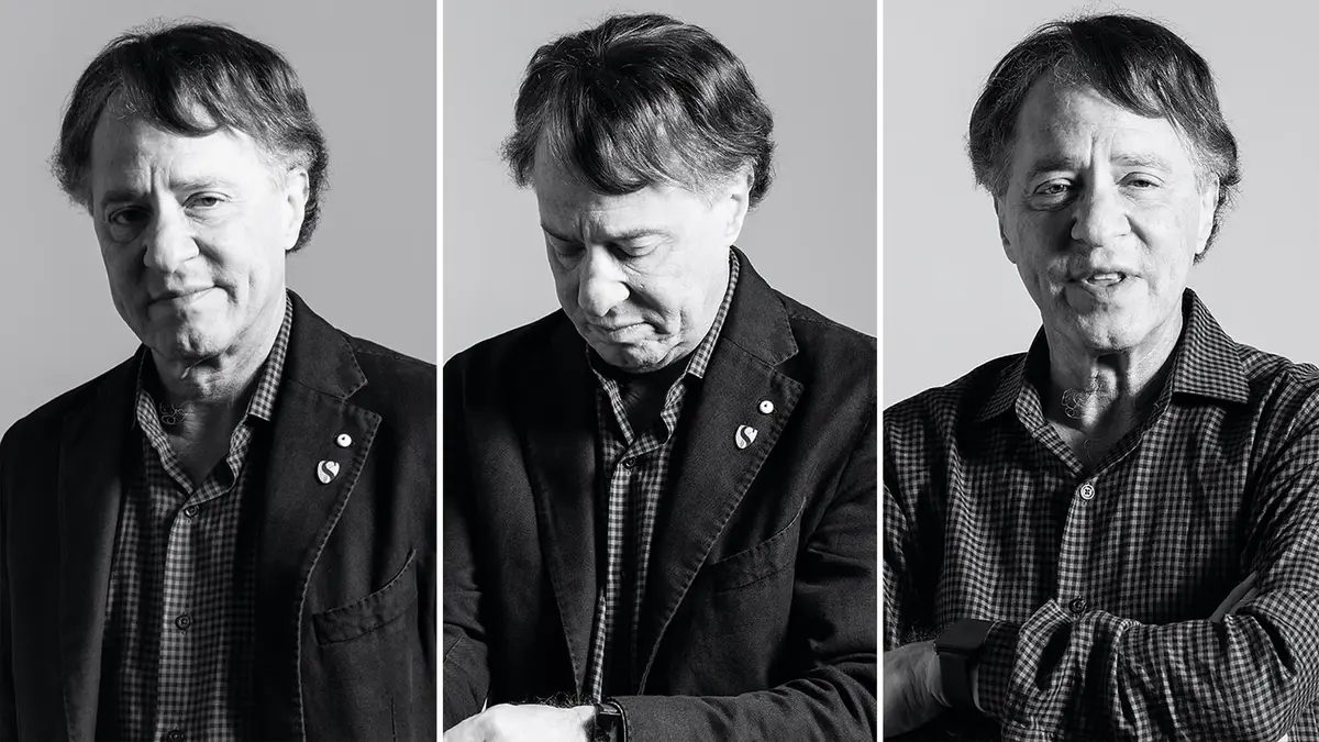 Ray Kurzweil making three different faces.
