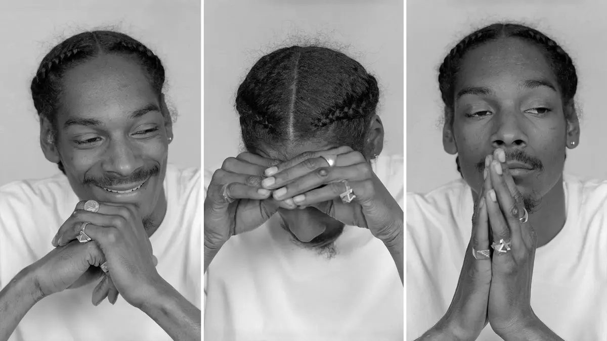 Snoop Dogg making three different faces.