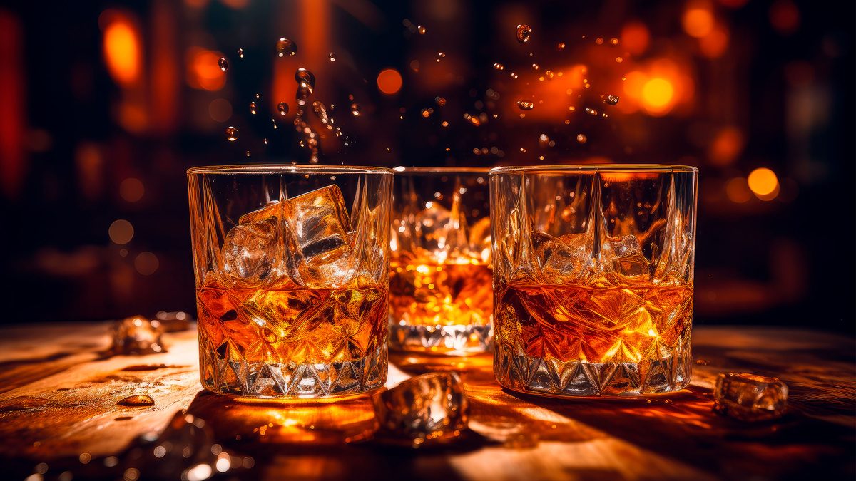glasses of whiskey served on wooden planks