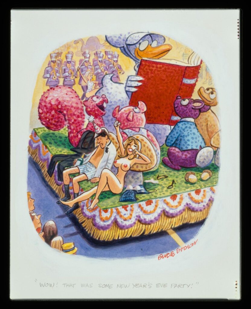 Caption reads: &ldquo;Wow, that was some New Years Eve party!&rdquo; Buck Brown, January 1996 issue.